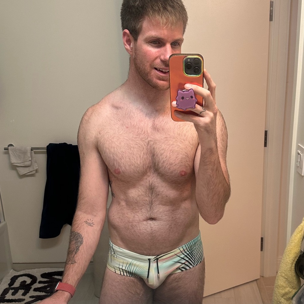 Men's Palm-Print Swim Trunks - Light Green